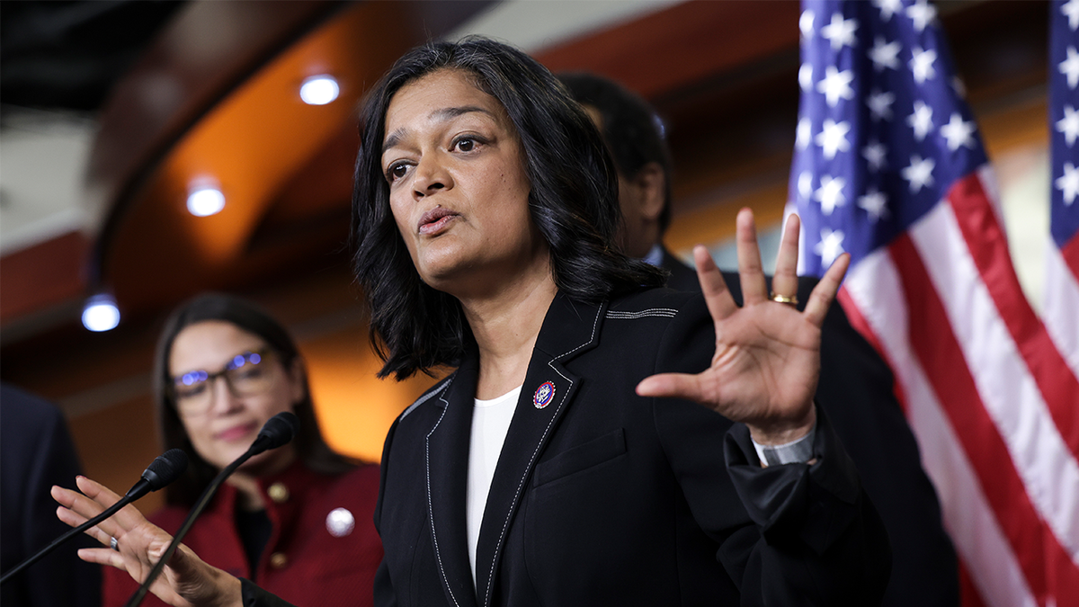 U.S. Rep. Pramila Jayapal speaks during a press conference